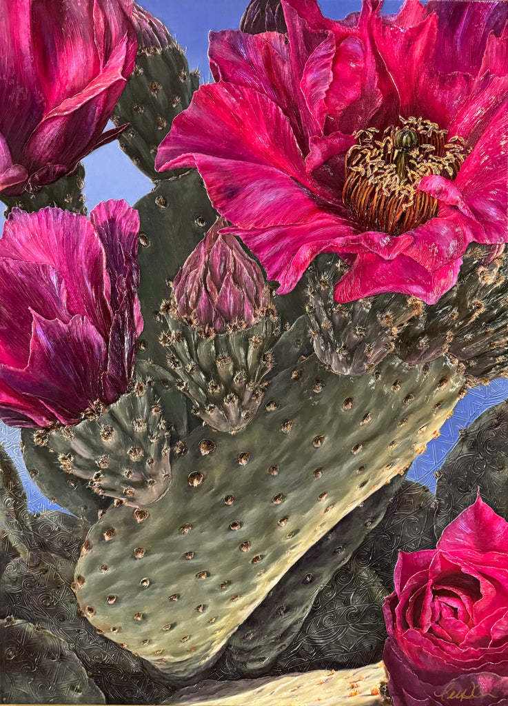 Pink Beavertail Cactus Blooms Original Painting